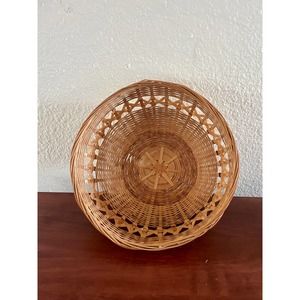 Vintage Wicker Woven Round Bread Basket Wall Decor Boho French Country